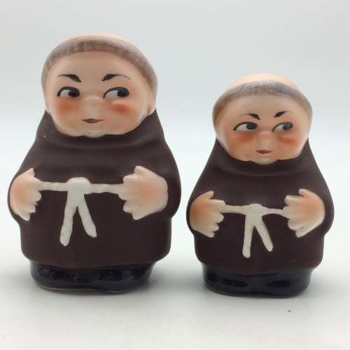 Charming `Franciscan Monks` Salt and Pepper Pots on Stand