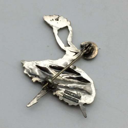 Pretty Silver and Enamel `Candida` Brooch