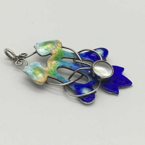 Rare `Arts and Crafts` Silver and Enamel Pendant (Signed)