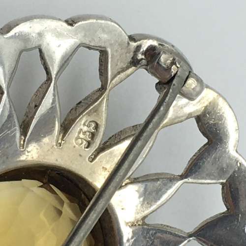 Vintage Silver, Marcasite and Citrine Brooch