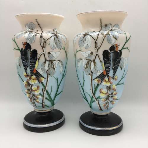 Impressive Antique Opaline Painted Glass Vases
