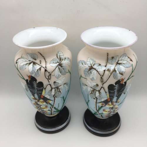 Impressive Antique Opaline Painted Glass Vases