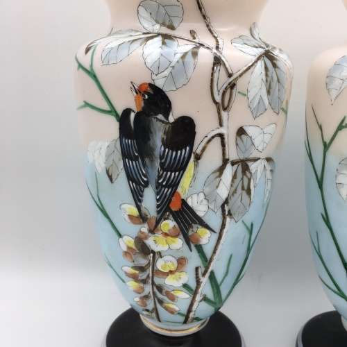 Impressive Antique Opaline Painted Glass Vases