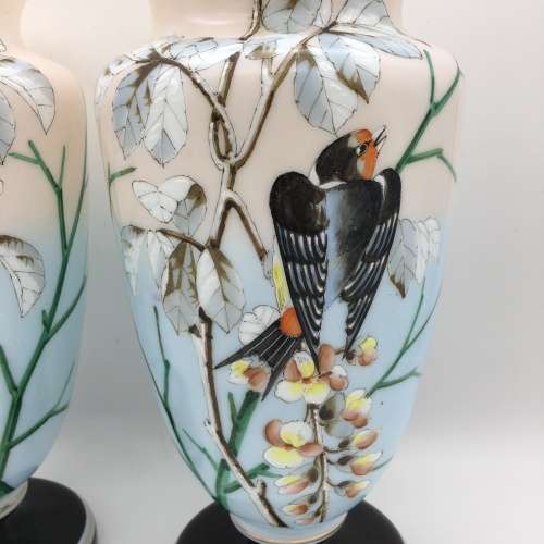 Impressive Antique Opaline Painted Glass Vases
