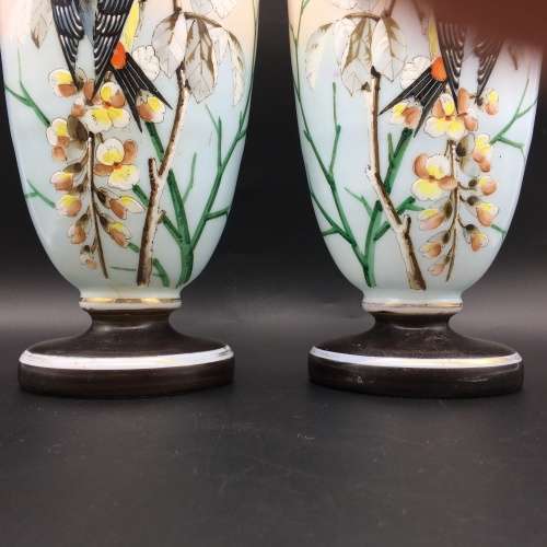 Impressive Antique Opaline Painted Glass Vases