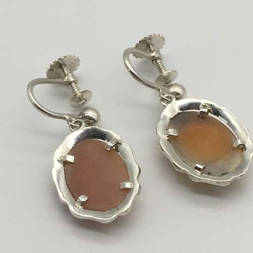 Vintage Pair of Silver and Marcasite Cameo Earrings