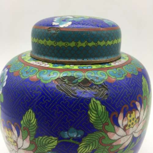 Large Vintage Cloisonne Ginger Jar and Lid