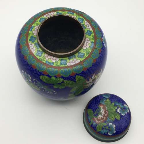 Large Vintage Cloisonne Ginger Jar and Lid
