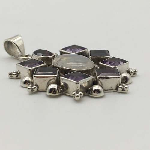Vintage Silver and Garnet, Amethyst and Moonstone Pendant
