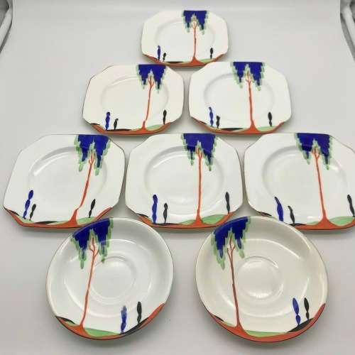 Scarce Art Deco `Carlton China - Sylvan Tree` Side Plates and Saucers (8)