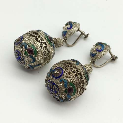 Vintage `Chinese Lantern and Enamel` Drop Earrings