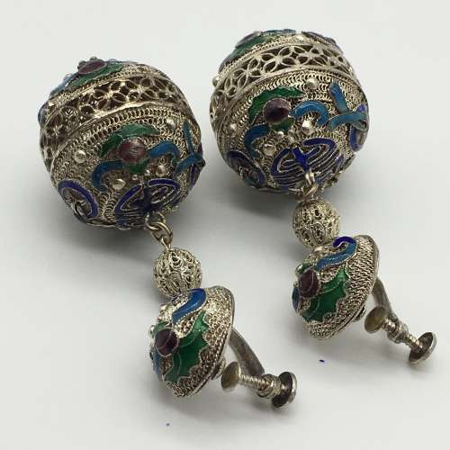 Vintage `Chinese Lantern and Enamel` Drop Earrings