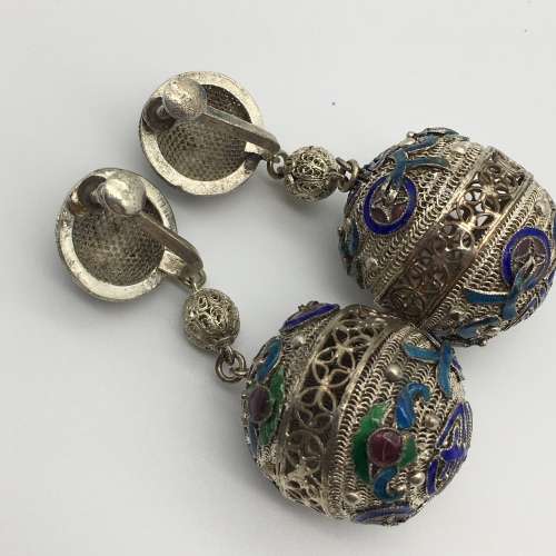 Vintage `Chinese Lantern and Enamel` Drop Earrings