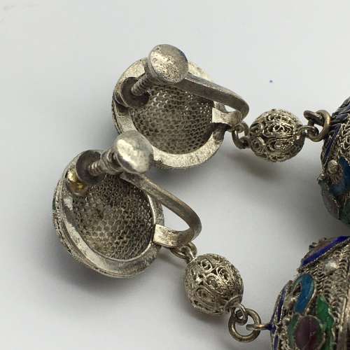 Vintage `Chinese Lantern and Enamel` Drop Earrings