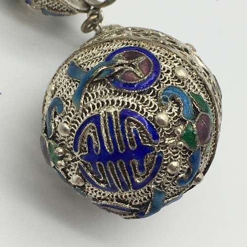 Vintage `Chinese Lantern and Enamel` Drop Earrings