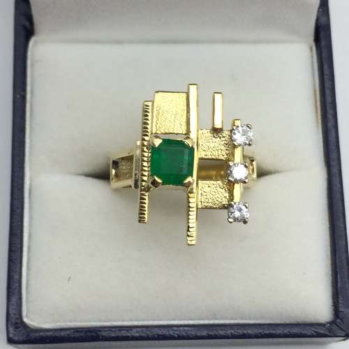 Retro 18ct Gold, Diamond & Emerald Ring