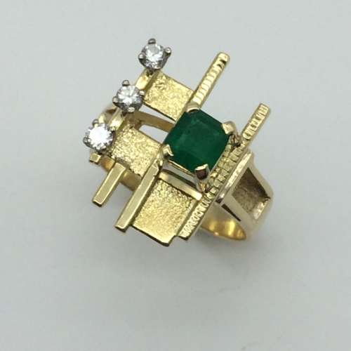 Retro 18ct Gold, Diamond & Emerald Ring