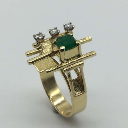 Retro 18ct Gold, Diamond & Emerald Ring