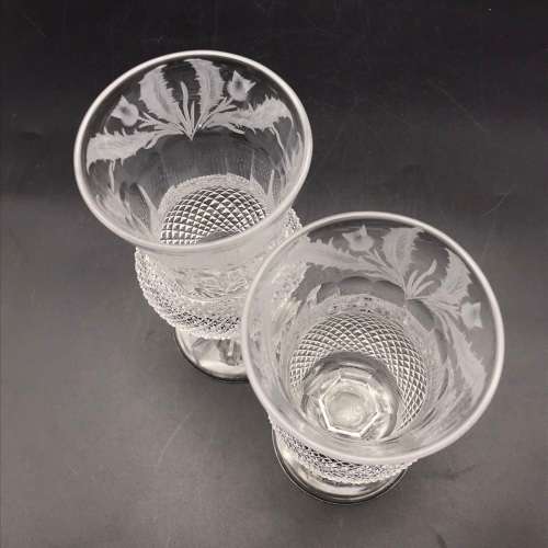 Scarce Pair of Large `Edinburgh` Crystal Thistle Wine Glasses