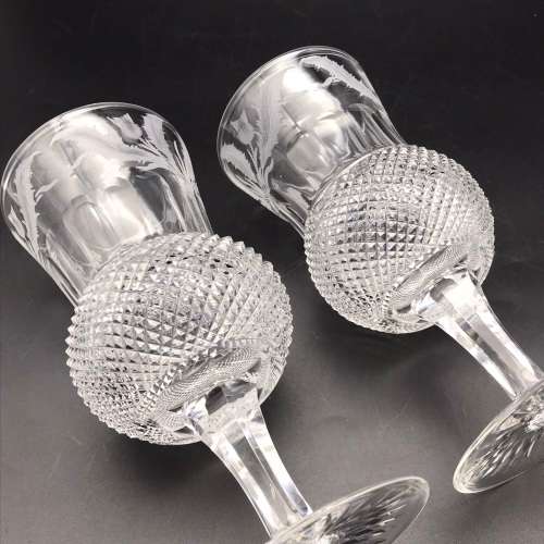 Scarce Pair of Large `Edinburgh` Crystal Thistle Wine Glasses