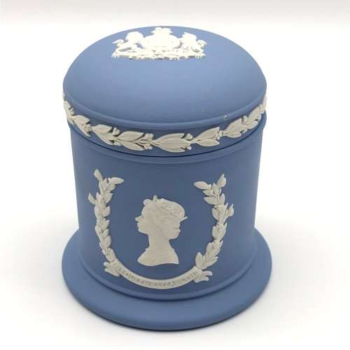 Blue `Wedgwood` Commemorative Jar & Lid