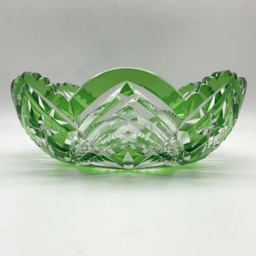 Beautiful Green `Cut to Clear` Vintage Crystal Bowl