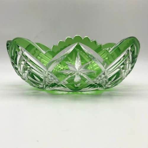 Beautiful Green `Cut to Clear` Vintage Crystal Bowl