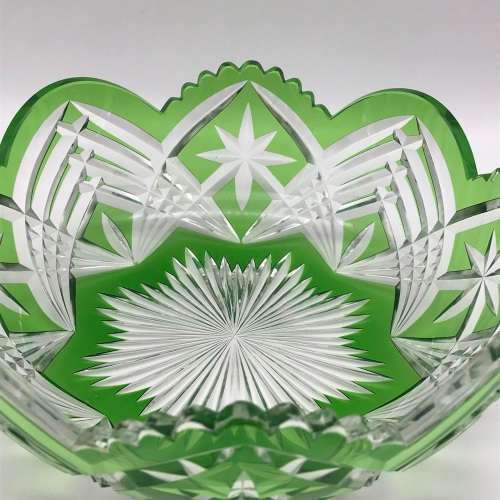 Beautiful Green `Cut to Clear` Vintage Crystal Bowl