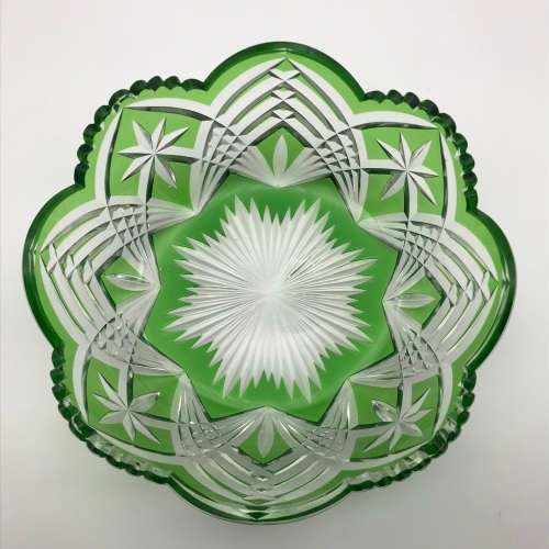Beautiful Green `Cut to Clear` Vintage Crystal Bowl