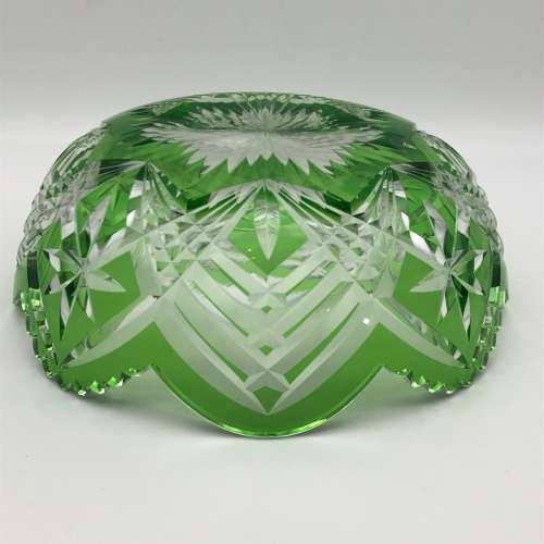 Beautiful Green `Cut to Clear` Vintage Crystal Bowl