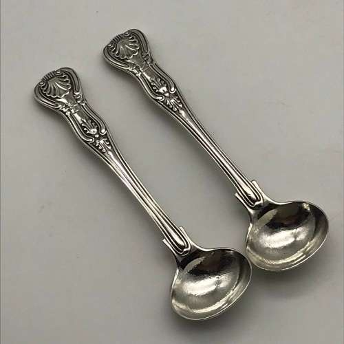 Pair Victorian Solid Silver `Kings Pattern` Salt Spoons (1860)