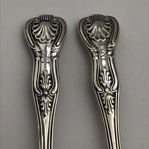 Pair Victorian Solid Silver `Kings Pattern` Salt Spoons (1860)
