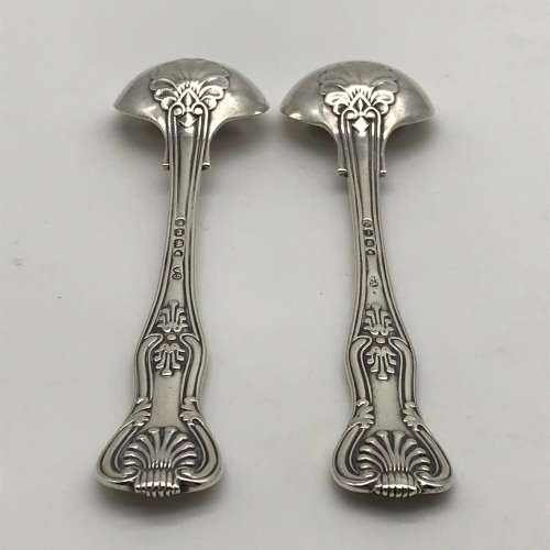 Pair Victorian Solid Silver `Kings Pattern` Salt Spoons (1860)