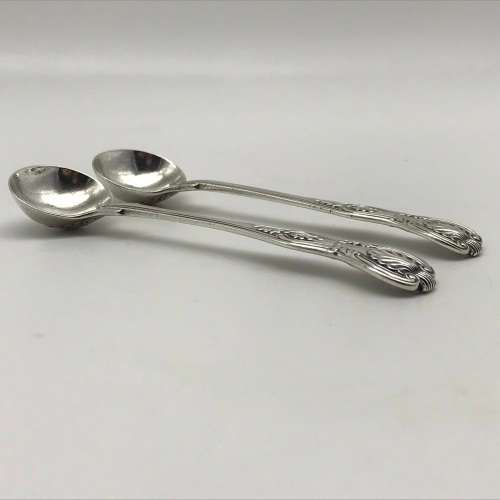 Pair Victorian Solid Silver `Kings Pattern` Salt Spoons (1860)