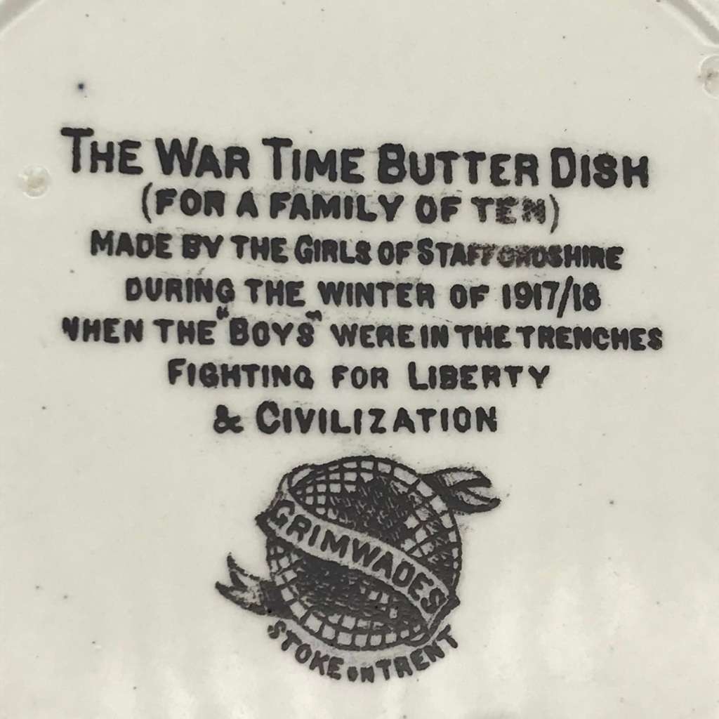 Scarce WW1 `War Time Butter Dish` (Grimwades)