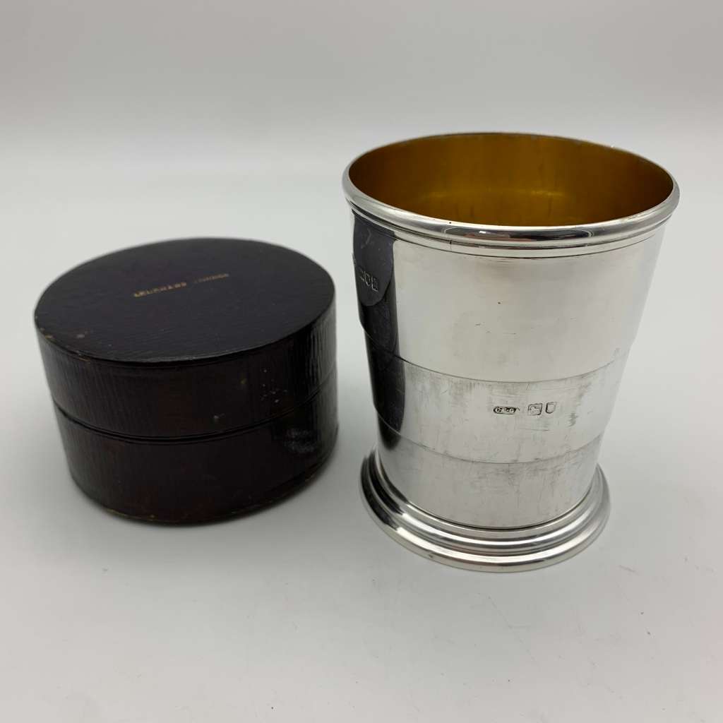 Antique Silver `Asprey`s` Collapsible Travelling Beaker (Cased)