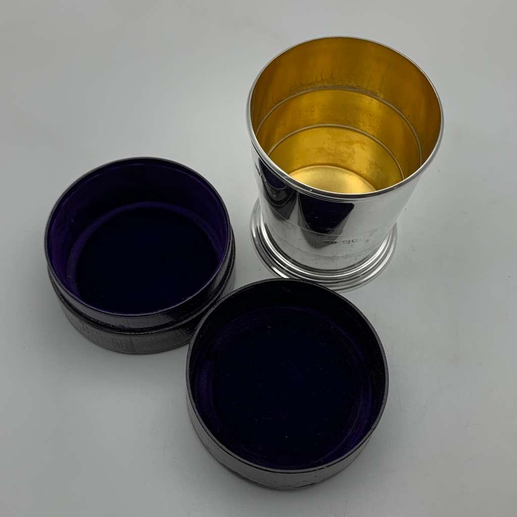 Antique Silver `Asprey`s` Collapsible Travelling Beaker (Cased)