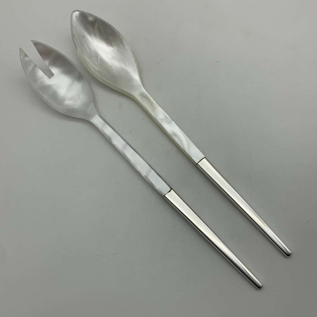 Modernist Sterling Silver & Bakelite Salad Servers