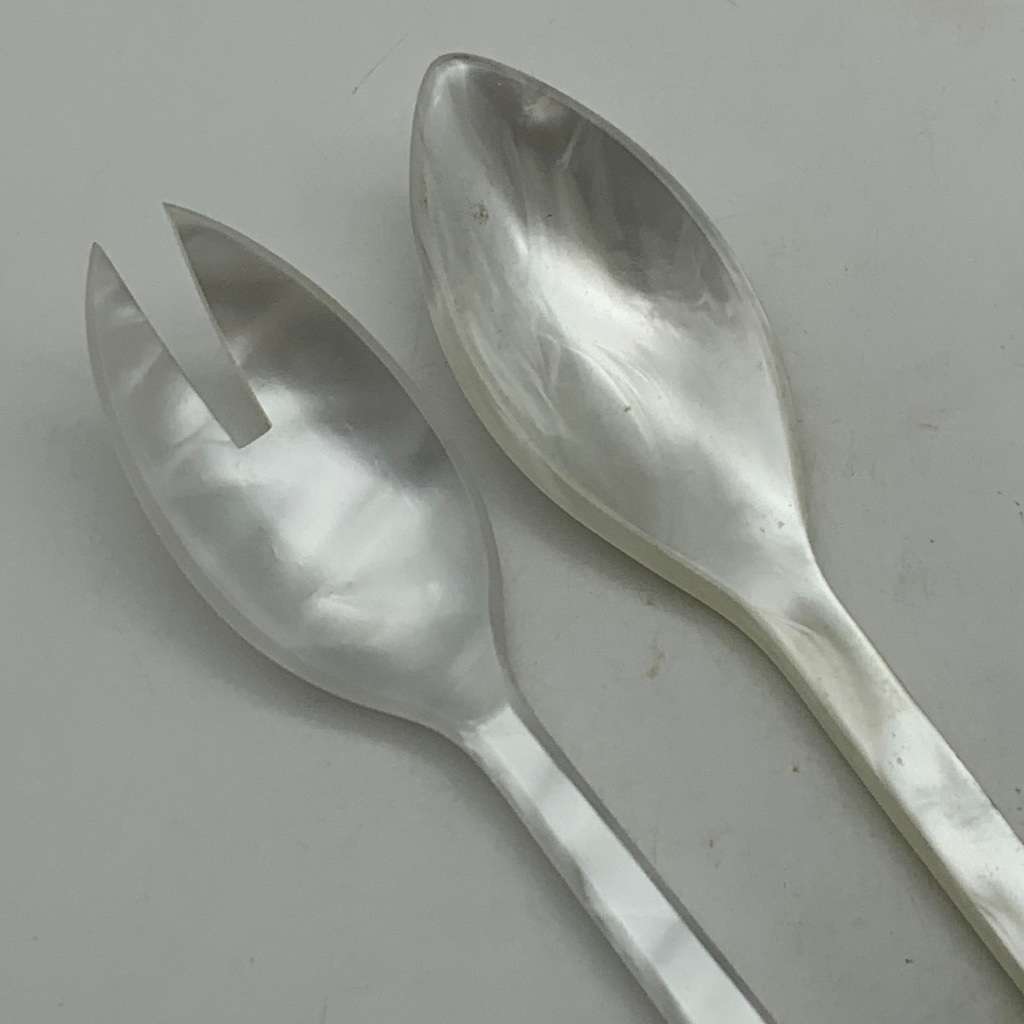 Modernist Sterling Silver & Bakelite Salad Servers
