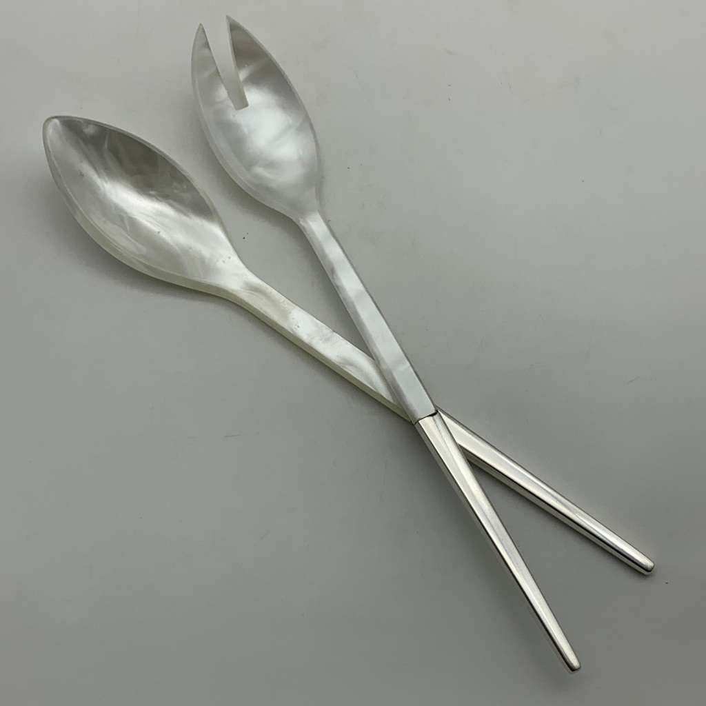 Modernist Sterling Silver & Bakelite Salad Servers