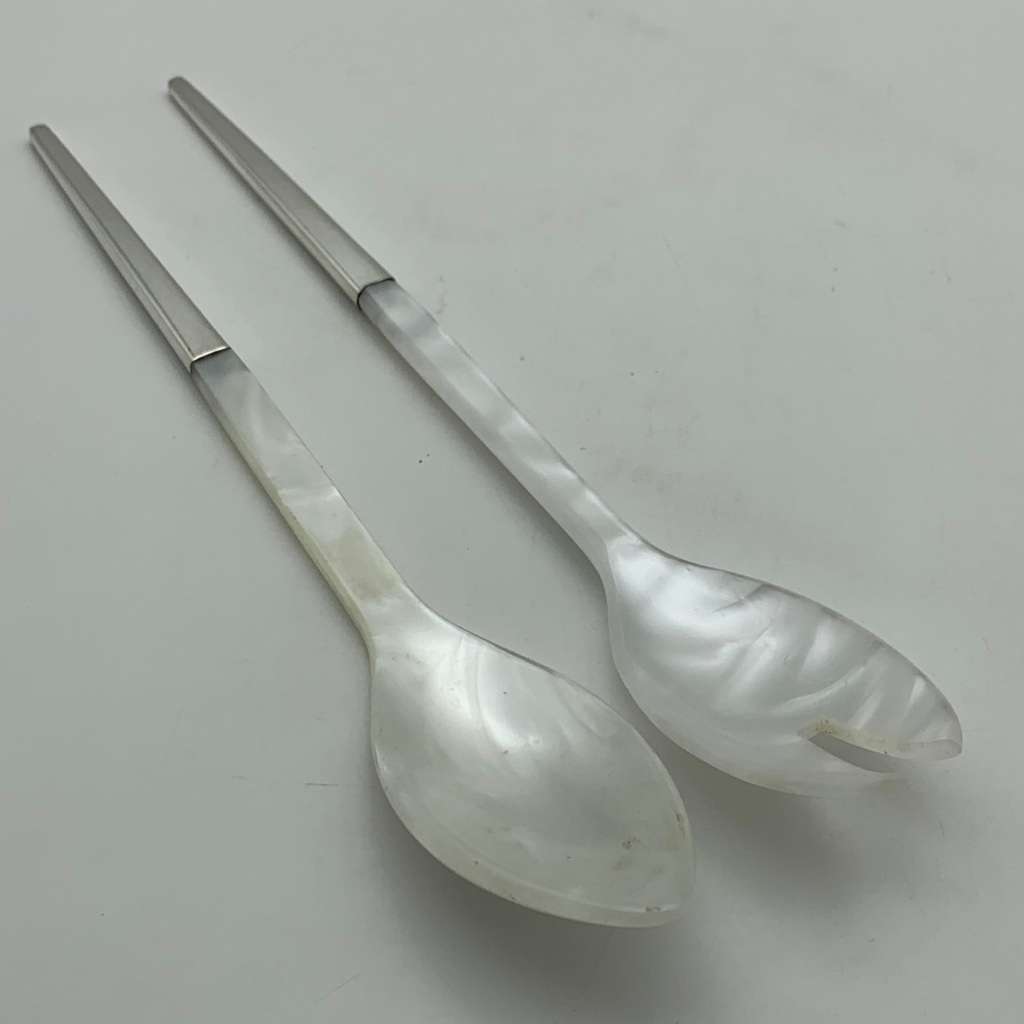 Modernist Sterling Silver & Bakelite Salad Servers