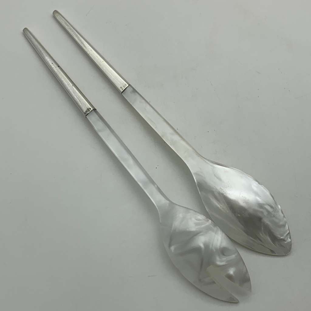 Modernist Sterling Silver & Bakelite Salad Servers