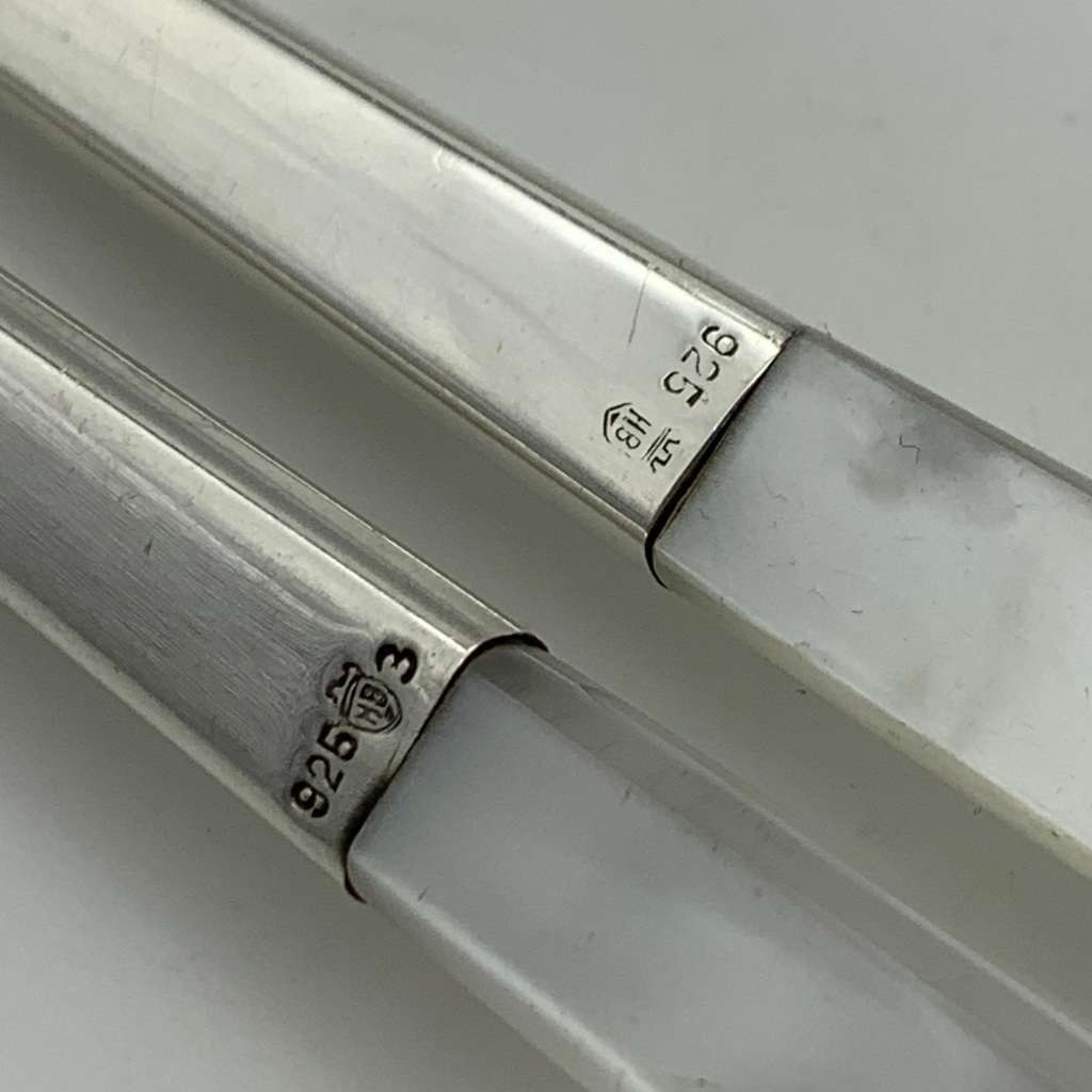 Modernist Sterling Silver & Bakelite Salad Servers