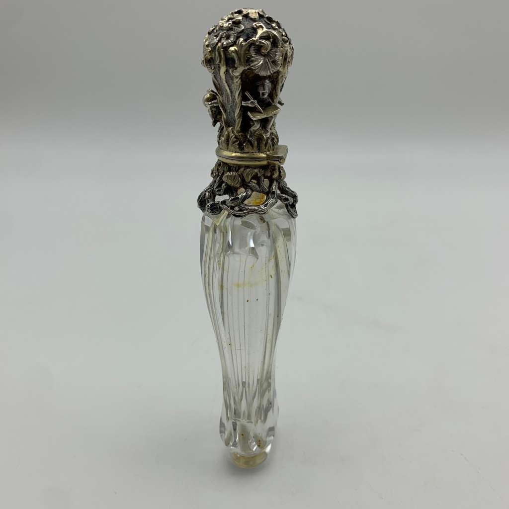 Rare French 'Froment Meurice' Silver & Crystal Antique Scent Bottle (C.1870)