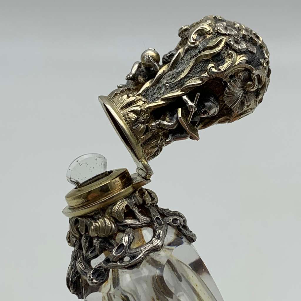Rare French 'Froment Meurice' Silver & Crystal Antique Scent Bottle (C.1870)