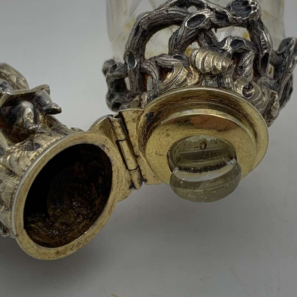 Rare French 'Froment Meurice' Silver & Crystal Antique Scent Bottle (C.1870)