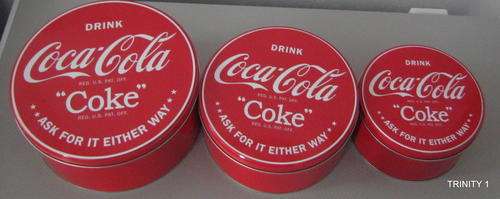 SET OF 3 ROUND  COCA COLA TINS