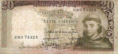 PORTUGAL 1964 20 ESCUDOS NOTE CH.7