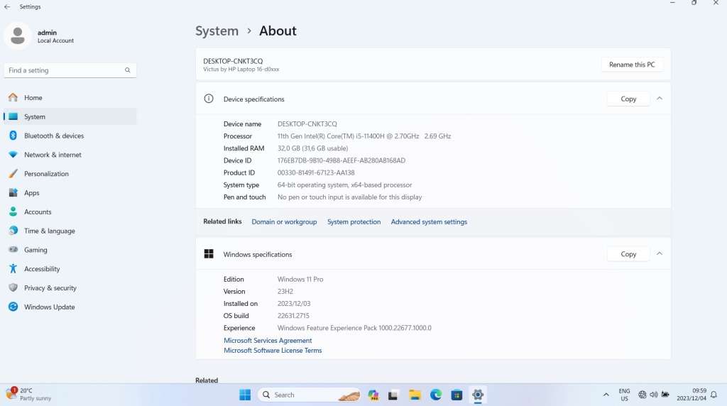 Victus by HP Laptop 16-d0019ni Intel Core i5-11400H, 32GB ram, 3050Ti