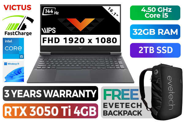 Victus by HP Laptop 16-d0019ni Intel Core i5-11400H, 32GB ram, 3050Ti